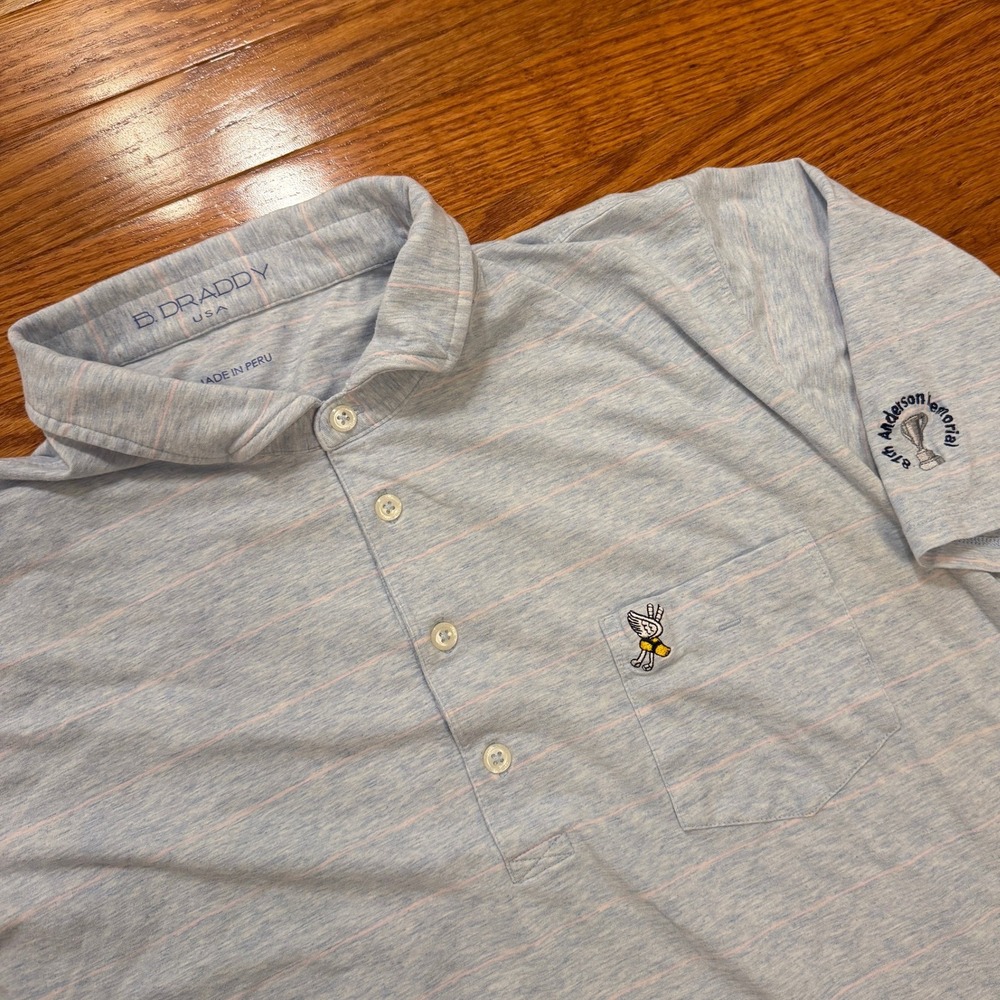 B. Draddy Winged Foot Golf Club Polo Shirt Mens Large Blue Pink Pima Stretch